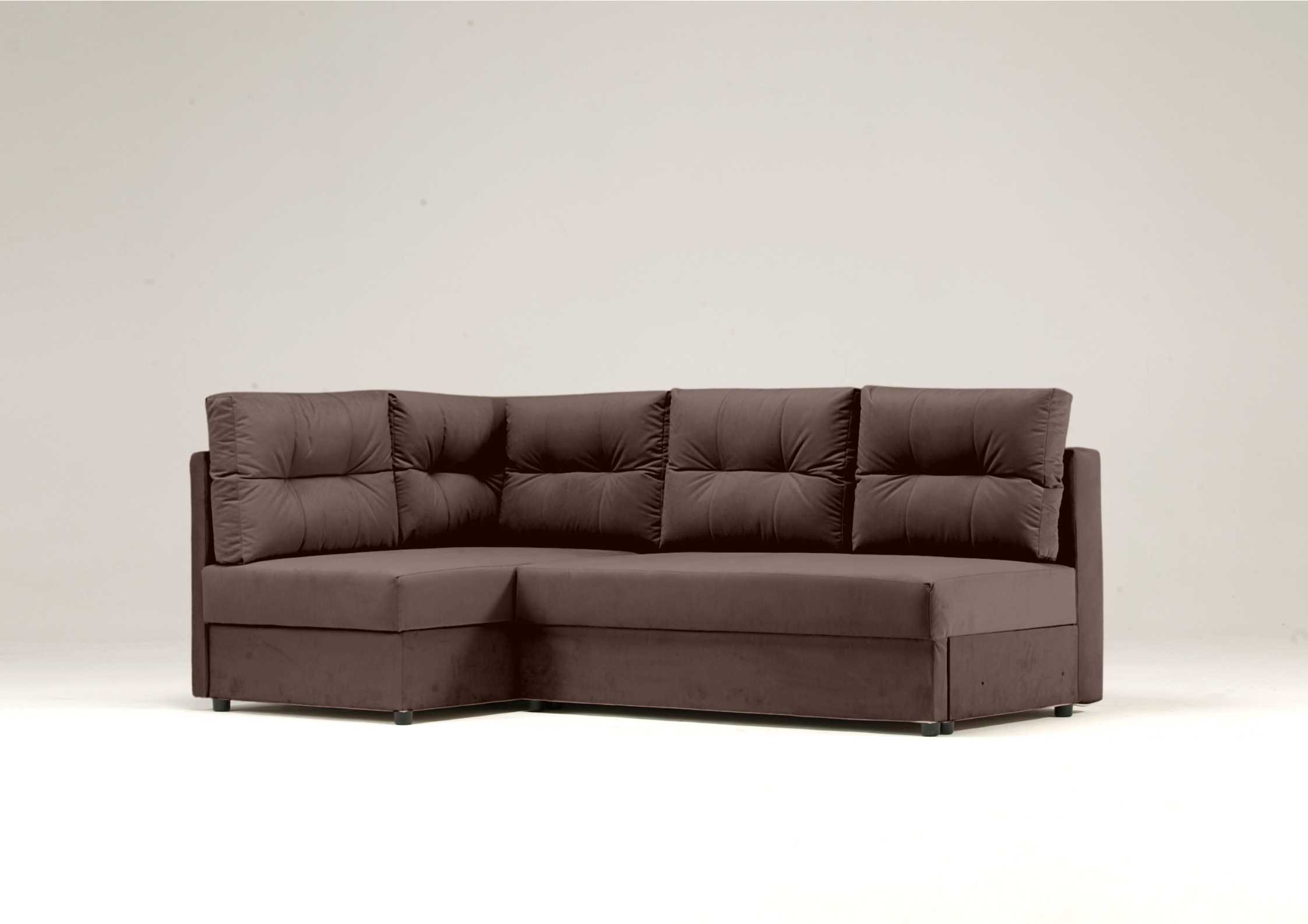 Mały narożnik z pikowanymi poduszkami brązowy